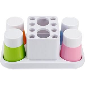 Toothbrush Holder Organizer w/ 4 Rinse Cups Bathroom Countertop Stand